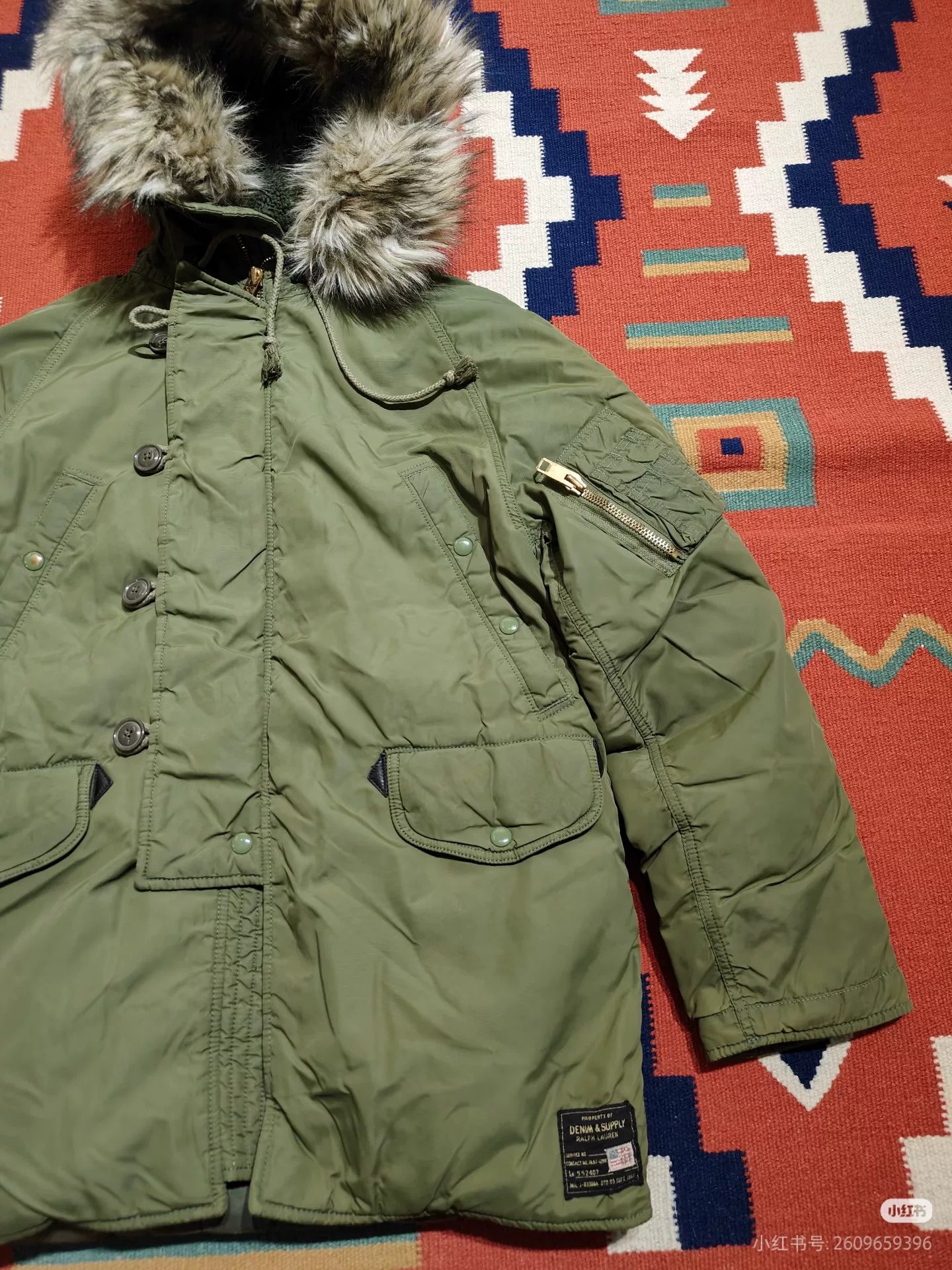 RRL N3B Vintage Green Down Jacket — front